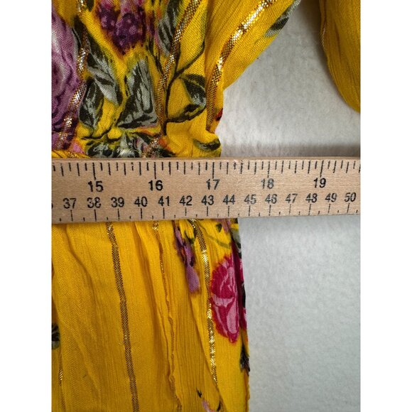 Me 2‎ Magic Bohemian Floral Yellow Maxi Dress vibrant 90s sz L - Picture 6 of 9